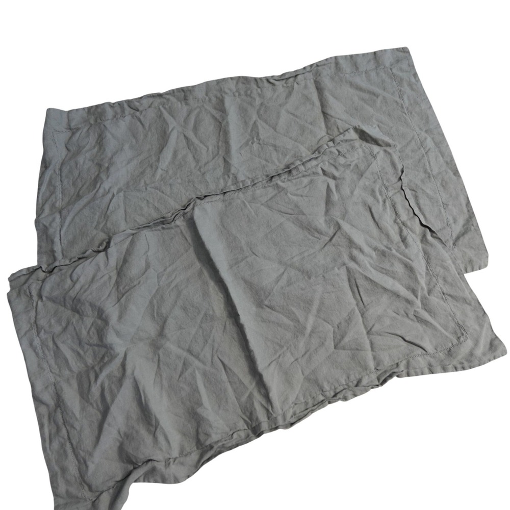 Fieldcrest Sage Green 100% Linen King Pillowcase Set Hemstitch Flange Shams 2pc